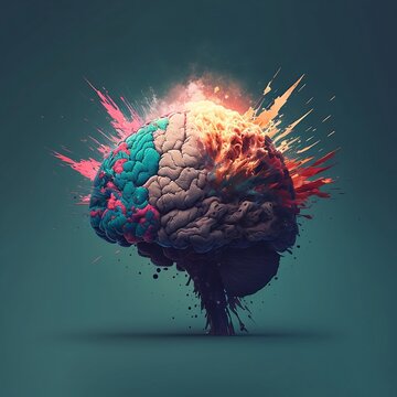Concept art of a human brain exploding with knowledge and creativity. Generative AI.