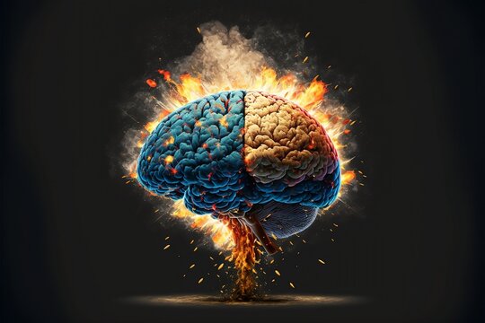 Concept art of a human brain exploding with knowledge and creativity. Generative AI.