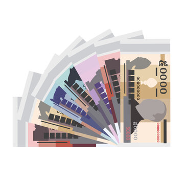 Cambodian Riel Vector Illustration. Cambodia money set bundle banknotes. Paper money KHR. Flat style. Isolated on white background. Simple minimal design.