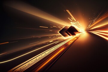 abstract speed of light, light trails background in dark night city generative ai