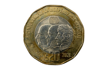 Moneda de veinte pesos del Bicentenario de la independencia Nacional 2021