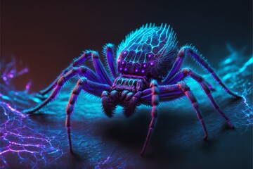 Blue spider in neon colour