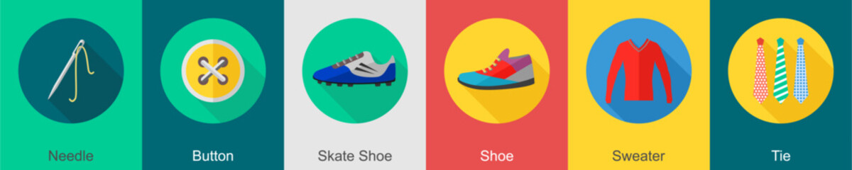 A set of 6 Clothes icons as needle, button, skate shoe