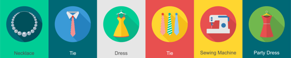 A set of 6 Clothes icons as necklace, tie, dress