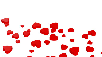 Red hearts of various sizes on white background. 3D illustration. PNG file format.