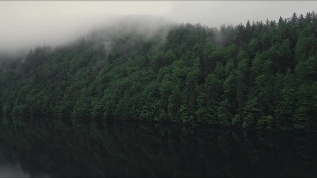 misty morning on the lake in Austria
