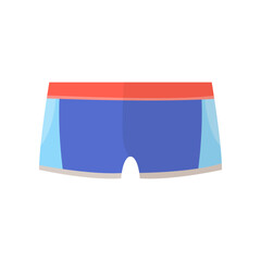 Male blue and red shorts for beach vector illustration. Design of swimwear for men, swimwear or bottoms for beach on white background. Summer, fashion concept
