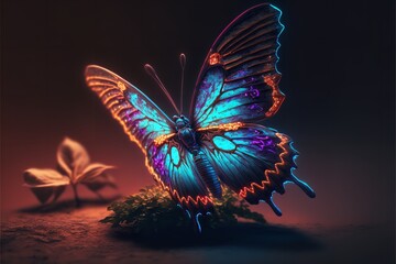 Fototapeta na wymiar Futuristic butterfly in neon light