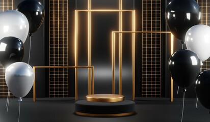 3D rendering of black and gold mockup background for black friday product on mockup