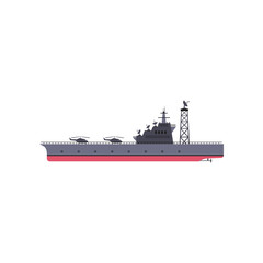 Military red and grey ship vector cartoon illustration. Warship, vessel and boat on white background. Navy, sea power, marine forces, war, battle concept