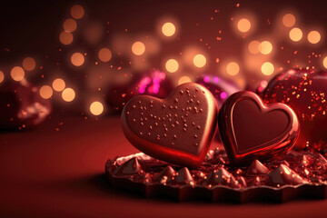 Fototapeta premium valentine day with chocolate heart blur shiny background. generative ai