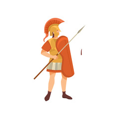 Man gladiator in traditional Roman clothes vector illustration. Adult male character in armor, gladiator isolated on white background. History, Ancient Rome or Greece concept