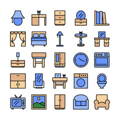 Furniture icons set. Home, decoration, interior, modern living vector symbol collection.