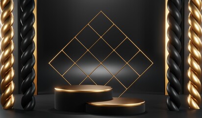 3D rendering of black and gold mockup background for black friday product on mockup