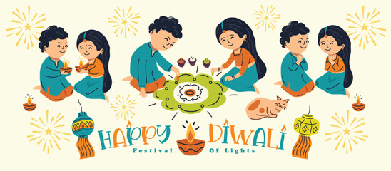 Fototapeta na wymiar Happy Diwali Festival Of Lights