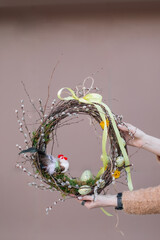 Spring Easter DIY wreath, home decoration