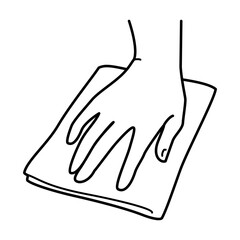 手　拭く　床　白黒　背景透明