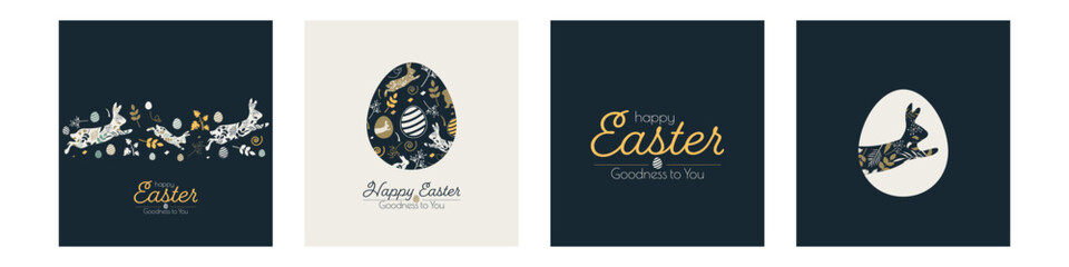 Happy Easter card set. Modern minimal design. Flat vector illustration.