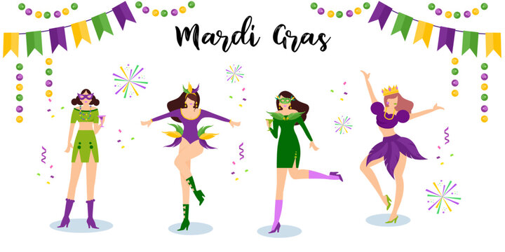 Vector illustration Mardi Gras carnival woman dance with fun