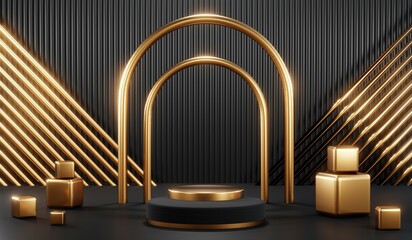 3D rendering of black and gold mockup background for black friday product on mockup