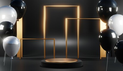 3D rendering of black and gold mockup background for black friday product on mockup