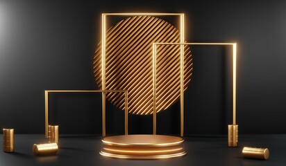 3D rendering of black and gold mockup background for black friday product on mockup