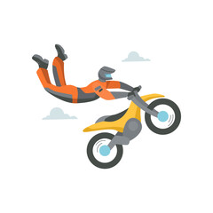 Person biking vector illustration. Cartoon character on motorcycle isolated on white background. Extreme sports, recreation concept