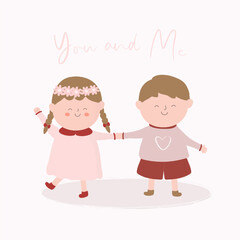 cartoon Cute romantic happy Young couples in love Vector illustration