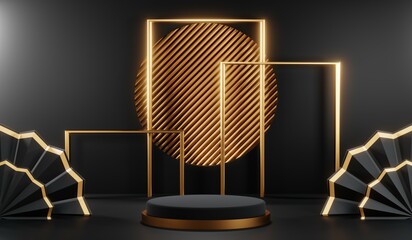 3D rendering of black and gold mockup background for black friday product on mockup