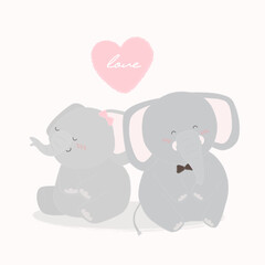 cute cartoon elephant couple in love