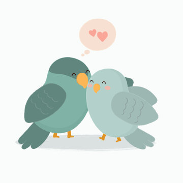 Cartoon Cute romantic happy bird couples in love