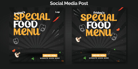 Food social media post design. special menu web banner set illustration.