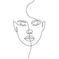 Abstract Woman Head Line Art Vector Drawing. Style Template with Abstract Female Face in Modern Minimalist Simple Linear Style. Beauty Fashion Design 