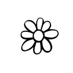 Flower icon. Hand drawn simple black outline vector illustration clip art in doodle style, isolated on white background