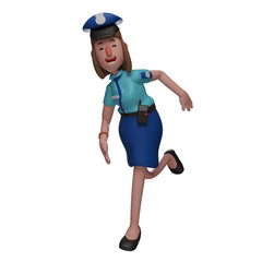 Fototapeta na wymiar Adorable Police Woman 3D Cartoon Character with smiling face, 3D cartoon beautiful police woman with happy face, 3D image of police woman running fast