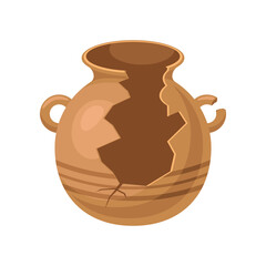 Old brown cracked vase vector illustration. Cartoon drawing of antique ceramic or clay jug or pot isolated on white background. Pottery, damage, history, archeology concept
