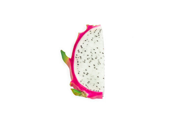 Dragon fruit Half cut saw the flesh of the dragon fruit. isolated on white background. food concept.