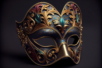 Naklejka premium Venetian carnival mask. Luxurious carnival mask decorated with intricate patterns. Generative AI