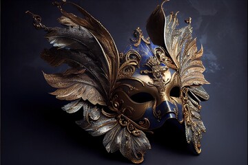 Venetian carnival mask. Luxurious carnival mask decorated with intricate patterns. Generative AI
