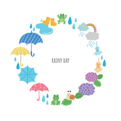 雨の日　梅雨のイラストのフレーム