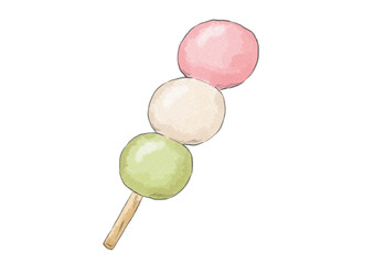 三色だんごのイラスト（水彩風）