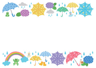 雨の日　梅雨のイラストのフレーム