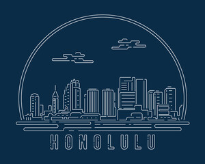 Honolulu - Cityscape with white abstract line corner curve modern style on dark blue background, building skyline city vector illustration design