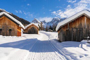 Huts and snow