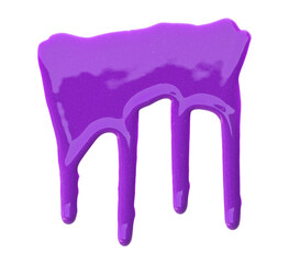 Purple color with pigment flowing down. Isolated on transparent background.