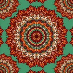 Mandala art with circular flowers and many colors vector image