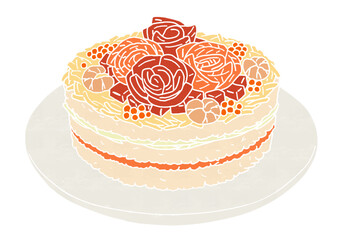 ちらし寿司ケーキのイラスト（版画風）