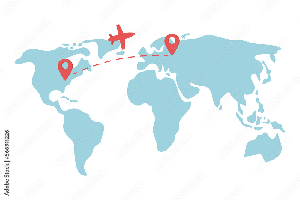 Poster aircraft route on map flat concept vector illustration. editable 2d cartoon scene on white for web d
