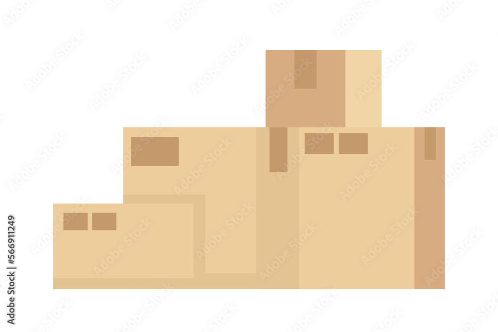 Poster cardboard boxes pile for moving and delivery semi flat color vector objects. editable items. full si