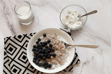 oatmeal with blueberry yogurt and milk